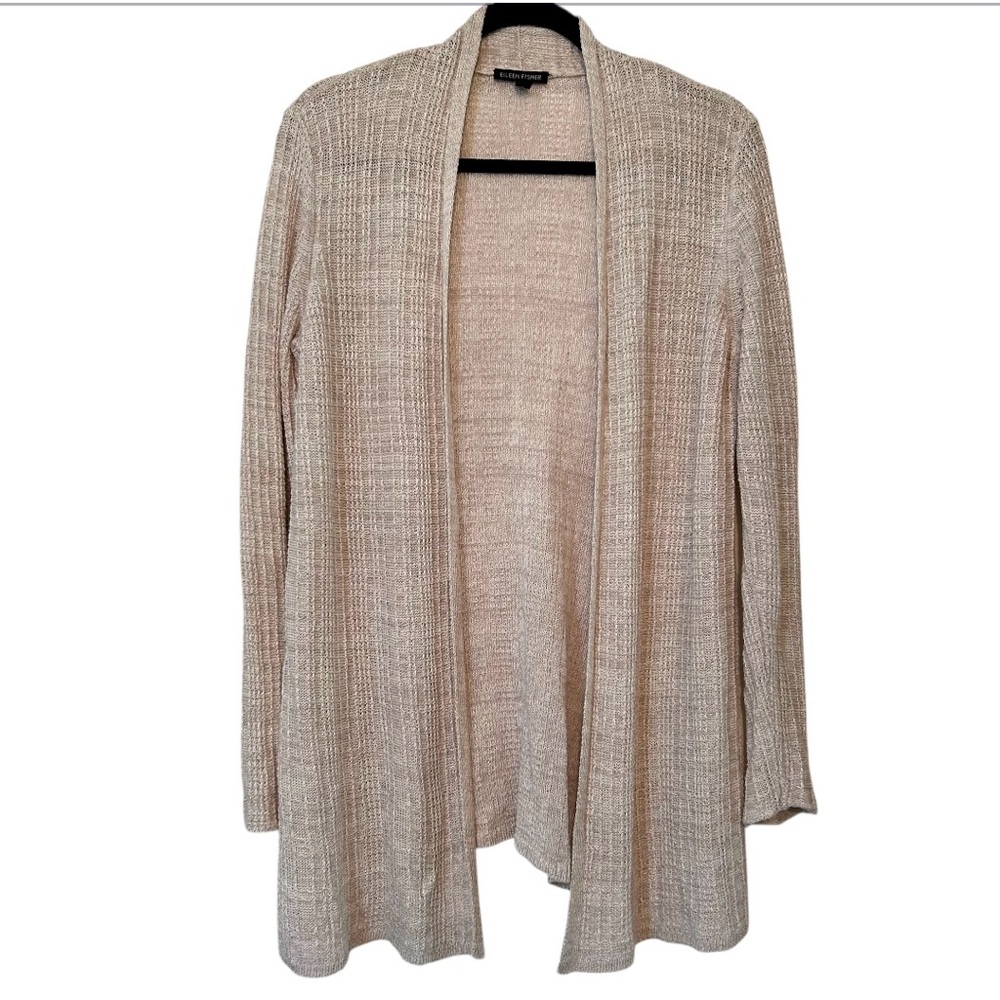 Eileen Fisher Organic Linen Long Cardigan Medium Oatmeal Color